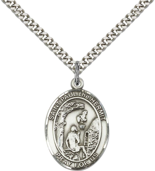 Sterling Silver Paul the Hermit Pendant with 24 Inch Light Rhodium Heavy Curb Chain