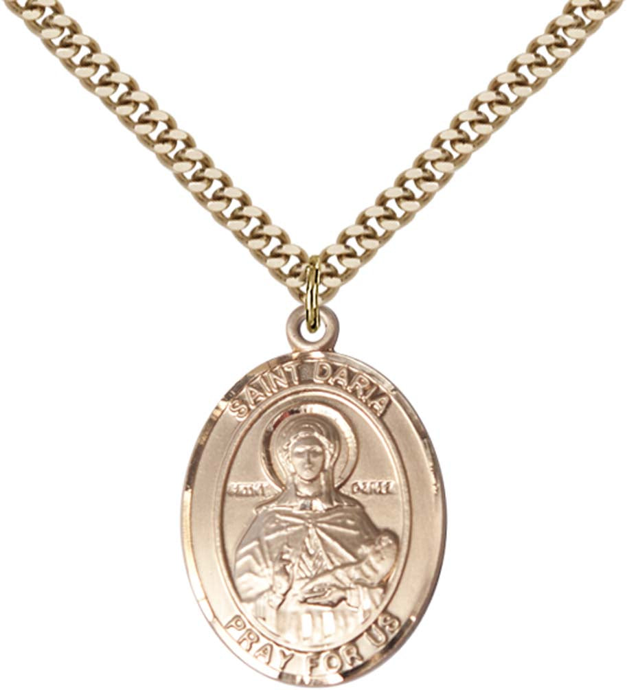 14kt Gold Filled St. Daria Pendant with 24 inch Gold Plate Heavy Curb Chain