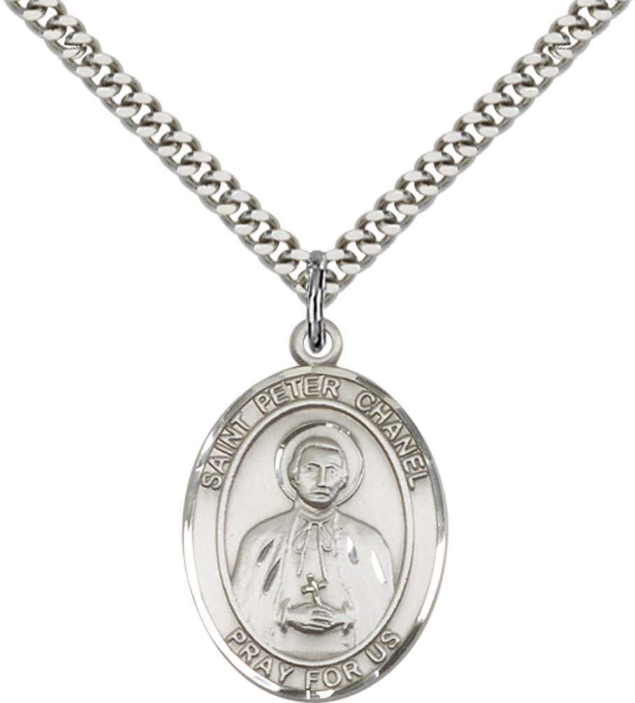 Sterling Silver St. Peter Chanel Pendant with 24 Inch Light Rhodium Heavy Curb Chain