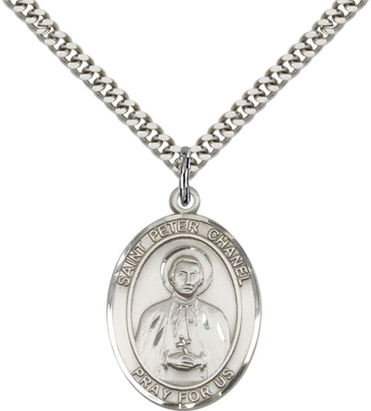 Sterling Silver St. Peter Chanel Pendant with 24 Inch Light Rhodium Heavy Curb Chain