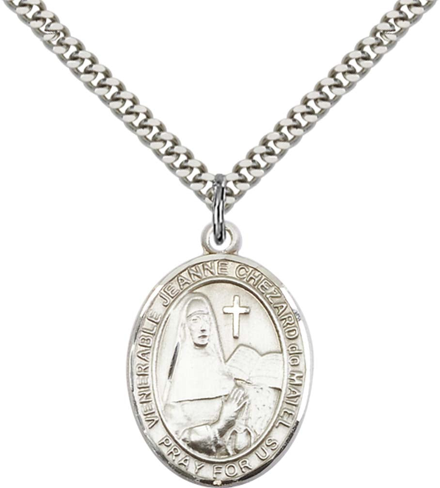 Sterling Silver Jeanne Chezard de Matel Pendant with 24 Inch Light Rhodium Heavy Curb Chain