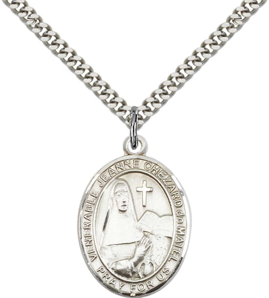 Sterling Silver Jeanne Chezard de Matel Pendant with 24 Inch Light Rhodium Heavy Curb Chain