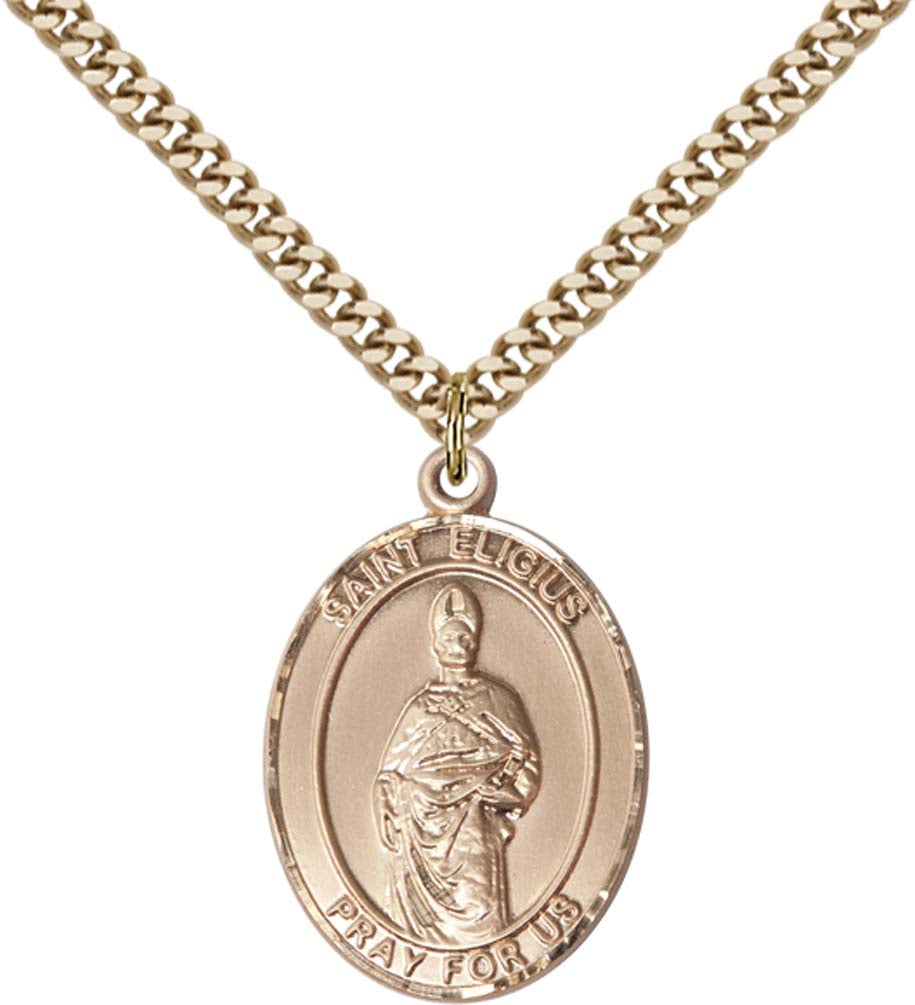 14kt Gold Filled St. Eligius Pendant with 24 inch Gold Plate Heavy Curb Chain