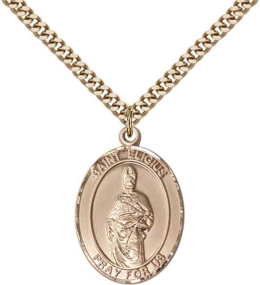 14kt Gold Filled St. Eligius Pendant with 24 inch Gold Plate Heavy Curb Chain