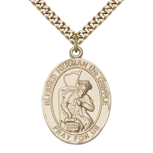 14kt Gold Filled Blessed Herman the Cripple Pendant with 24 inch Gold Plate Heavy Curb Chain