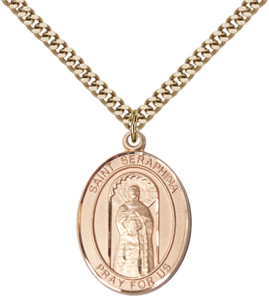 14kt Gold Filled St. Seraphina Pendant with 24 inch Gold Plate Heavy Curb Chain