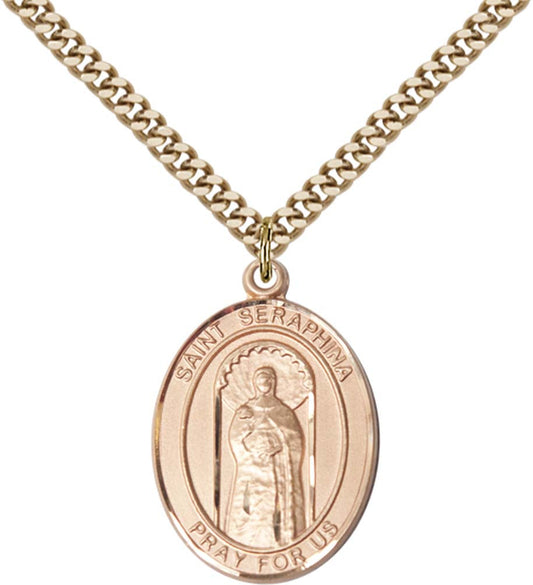 14kt Gold Filled St. Seraphina Pendant with 24 inch Gold Plate Heavy Curb Chain