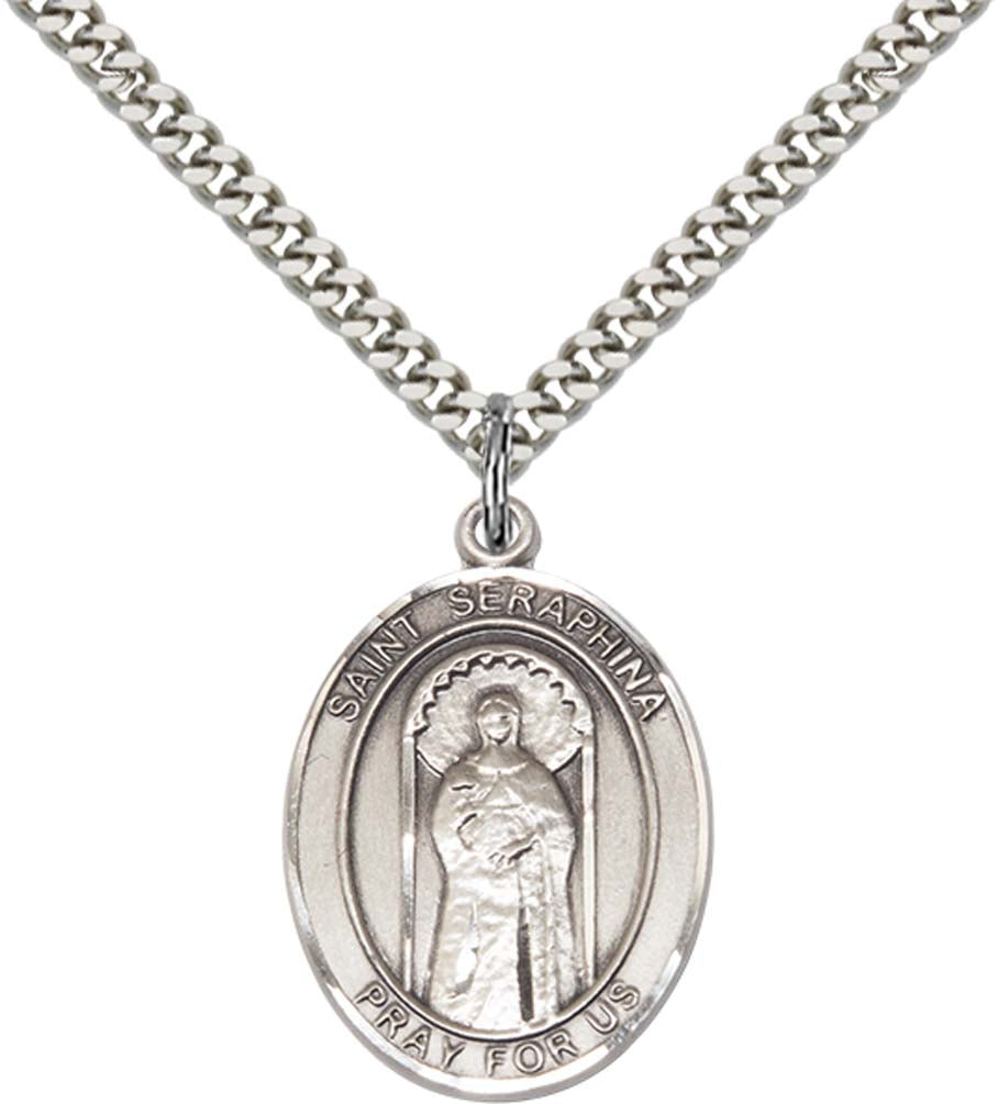 Sterling Silver St. Seraphina Pendant with 24 Inch Light Rhodium Heavy Curb Chain