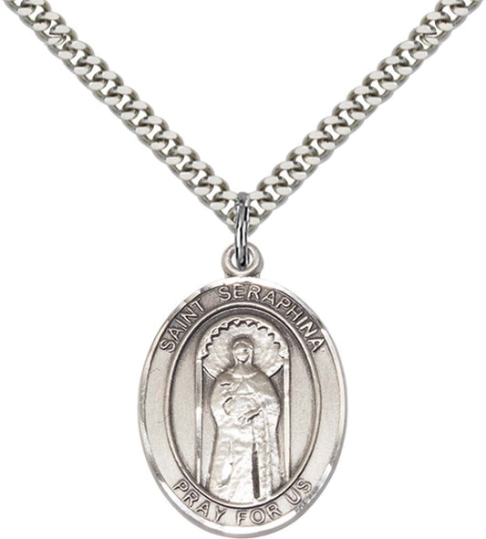 Sterling Silver St. Seraphina Pendant with 24 Inch Light Rhodium Heavy Curb Chain