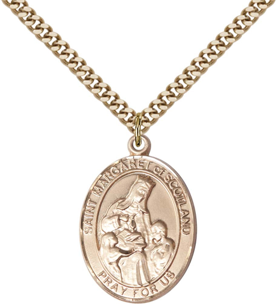 14kt Gold Filled St. Margaret of Scotland Pendant with 24 inch Gold Plate Heavy Curb Chain