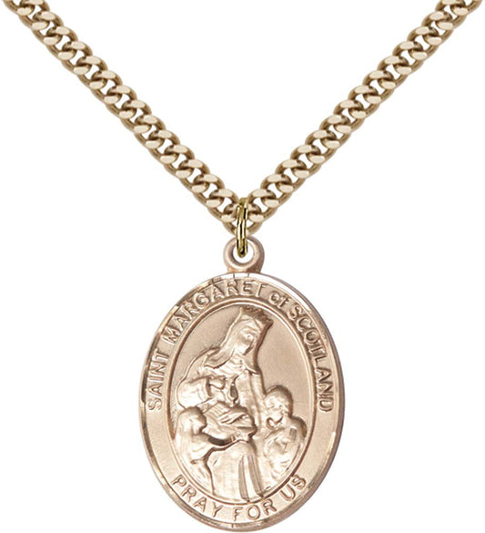14kt Gold Filled St. Margaret of Scotland Pendant with 24 inch Gold Plate Heavy Curb Chain