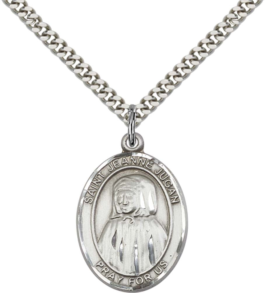 Sterling Silver Blessed Jeannie Jugan Pendant with 24 Inch Light Rhodium Heavy Curb Chain