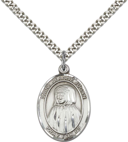Sterling Silver Blessed Jeannie Jugan Pendant with 24 Inch Light Rhodium Heavy Curb Chain