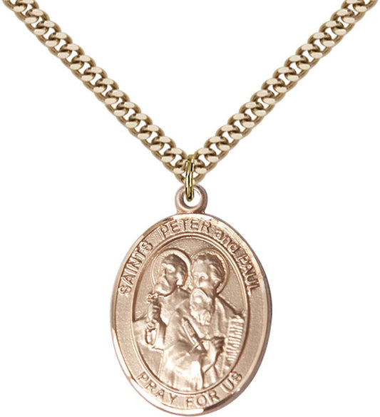 14kt Gold Filled St. Peter Pendant with 24 inch Gold Plate Heavy Curb Chain
