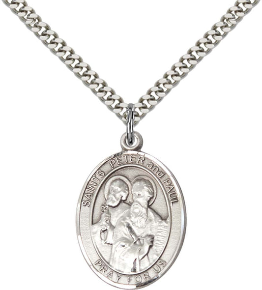 Sterling Silver St. Peter Pendant with 24 Inch Light Rhodium Heavy Curb Chain