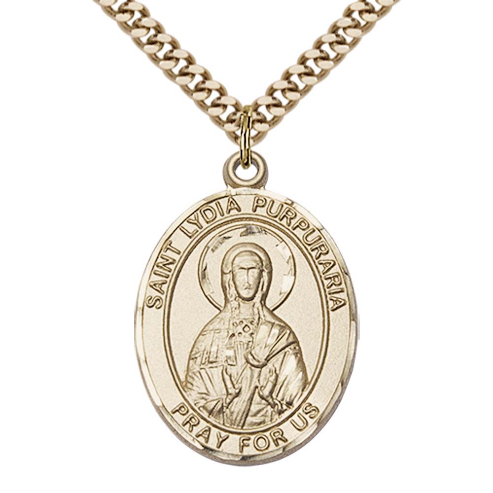 14kt Gold Filled St. Lydia Purpuraria Pendant with 24 inch Gold Plate Heavy Curb Chain