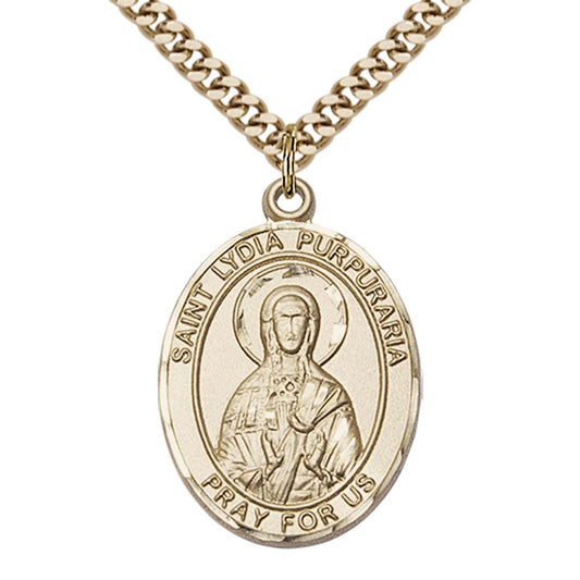 14kt Gold Filled St. Lydia Purpuraria Pendant with 24 inch Gold Plate Heavy Curb Chain