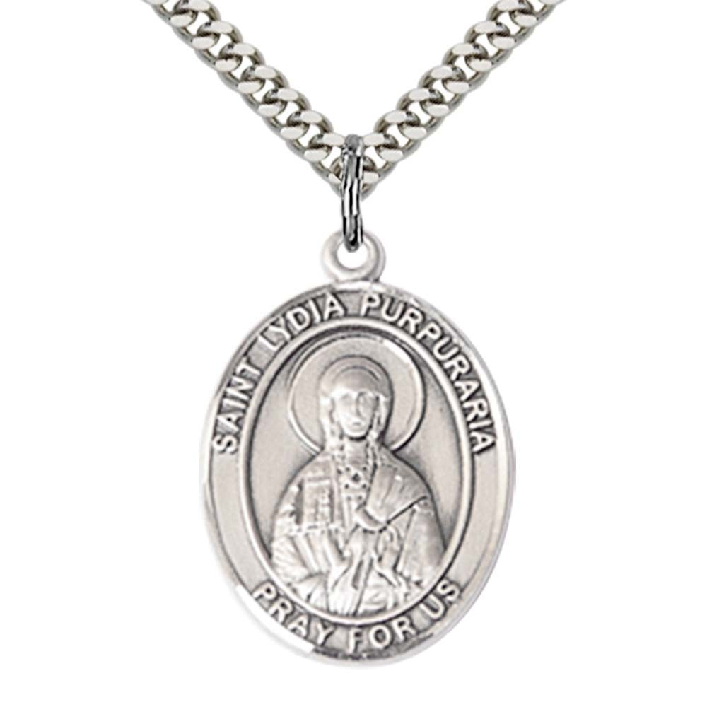 Sterling Silver St. Lydia Purpuraria Pendant with 24 Inch Light Rhodium Heavy Curb Chain