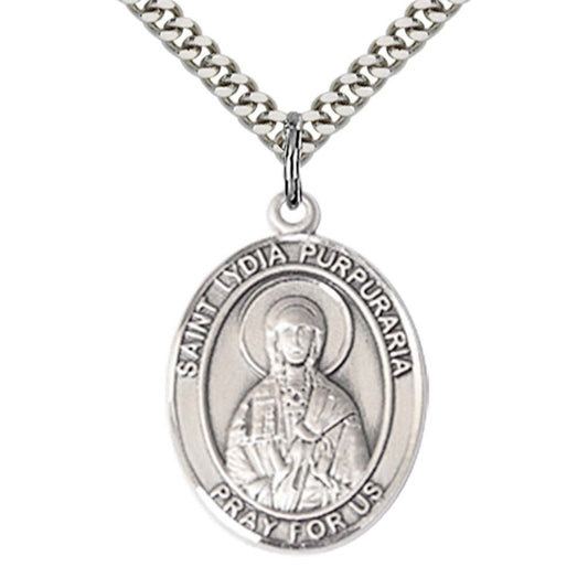 Sterling Silver St. Lydia Purpuraria Pendant with 24 Inch Light Rhodium Heavy Curb Chain