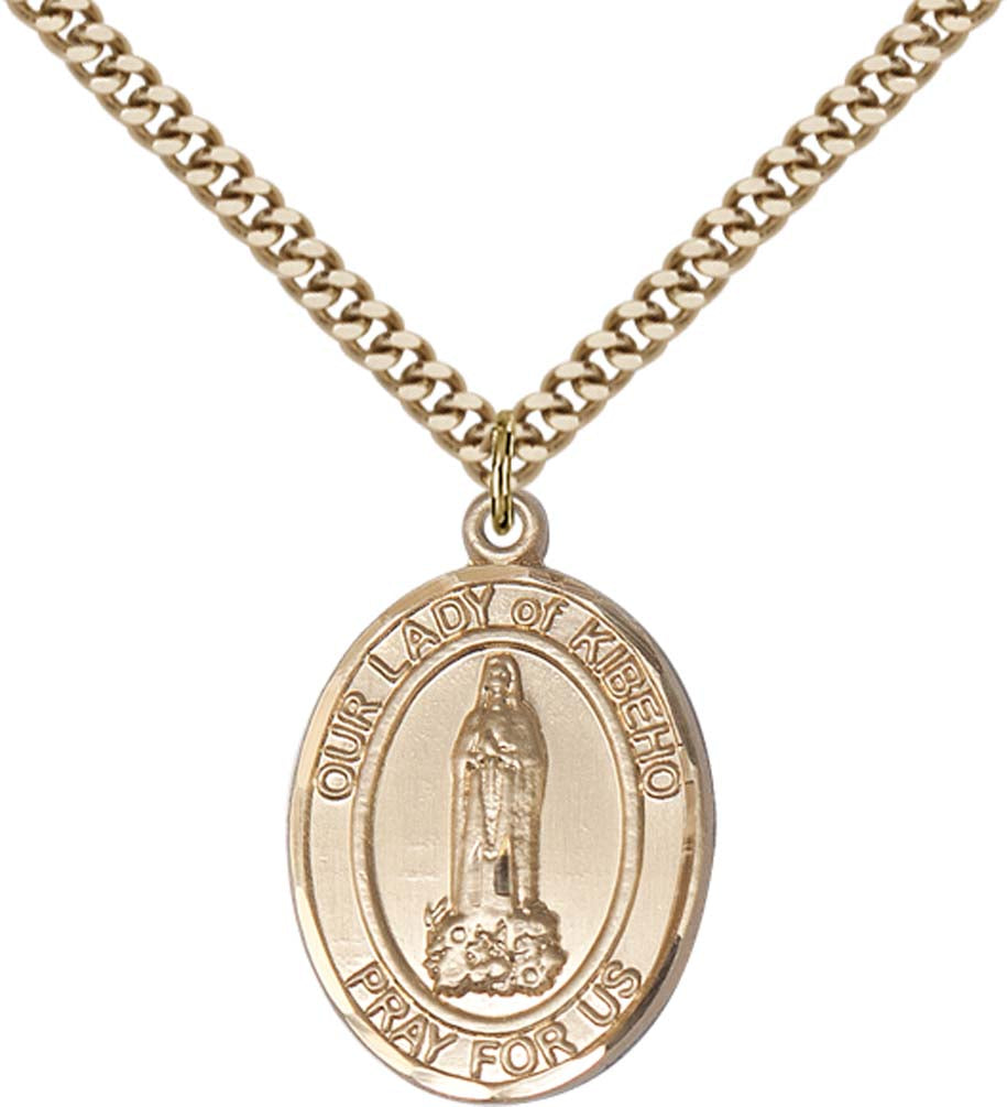 14kt Gold Filled O/L of Kibeho Pendant with 24 inch Gold Plate Heavy Curb Chain
