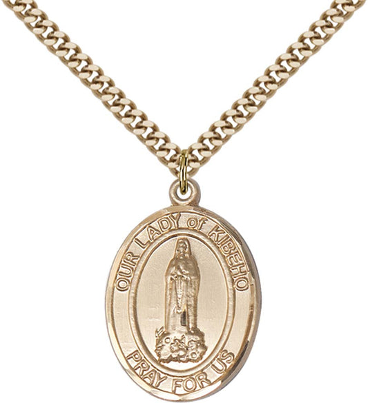 14kt Gold Filled O/L of Kibeho Pendant with 24 inch Gold Plate Heavy Curb Chain