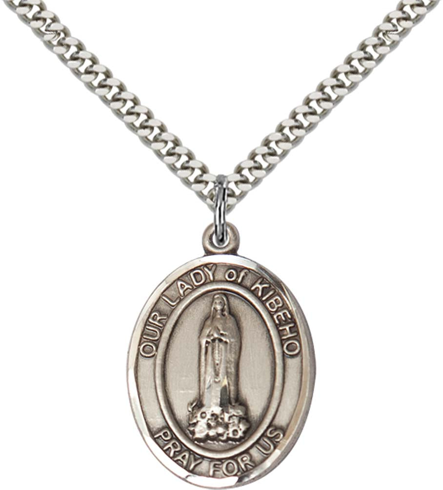 Sterling Silver O/L of Kibeho Pendant with 24 Inch Light Rhodium Heavy Curb Chain