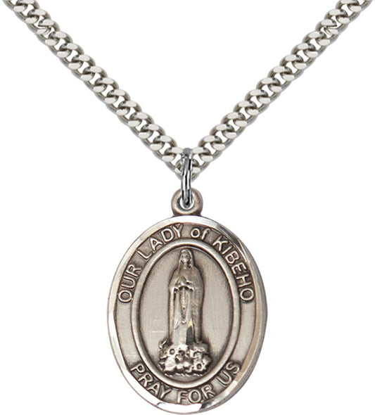 Sterling Silver O/L of Kibeho Pendant with 24 Inch Light Rhodium Heavy Curb Chain