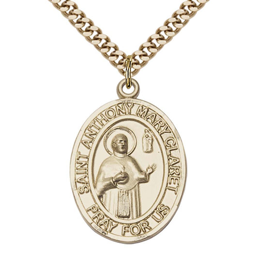14kt Gold Filled St. Anthony Mary Claret Pendant with 24 inch Gold Plate Heavy Curb Chain