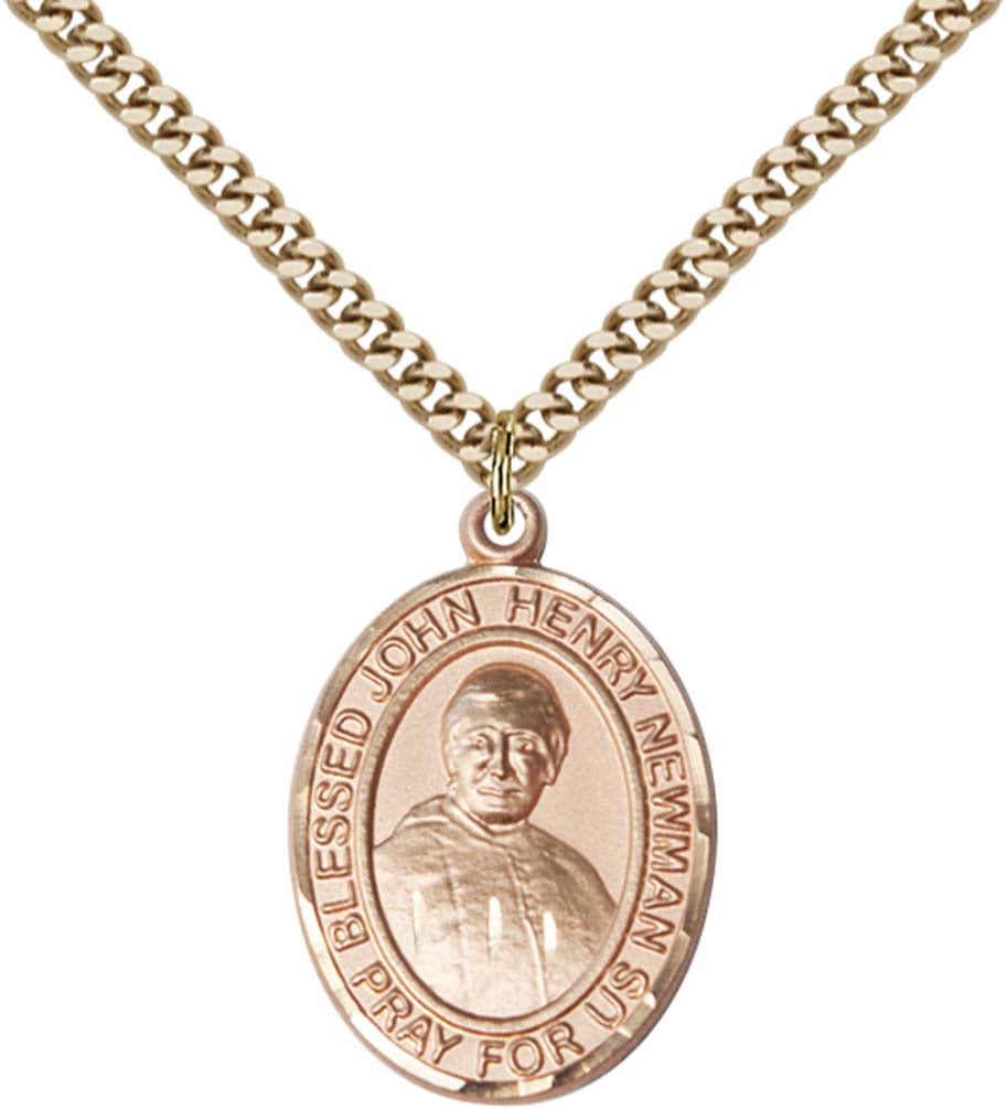 14kt Gold Filled Blessed John Henry Newman Pendant with 24 inch Gold Plate Heavy Curb Chain