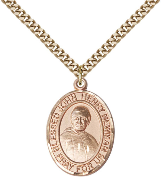 14kt Gold Filled Blessed John Henry Newman Pendant with 24 inch Gold Plate Heavy Curb Chain