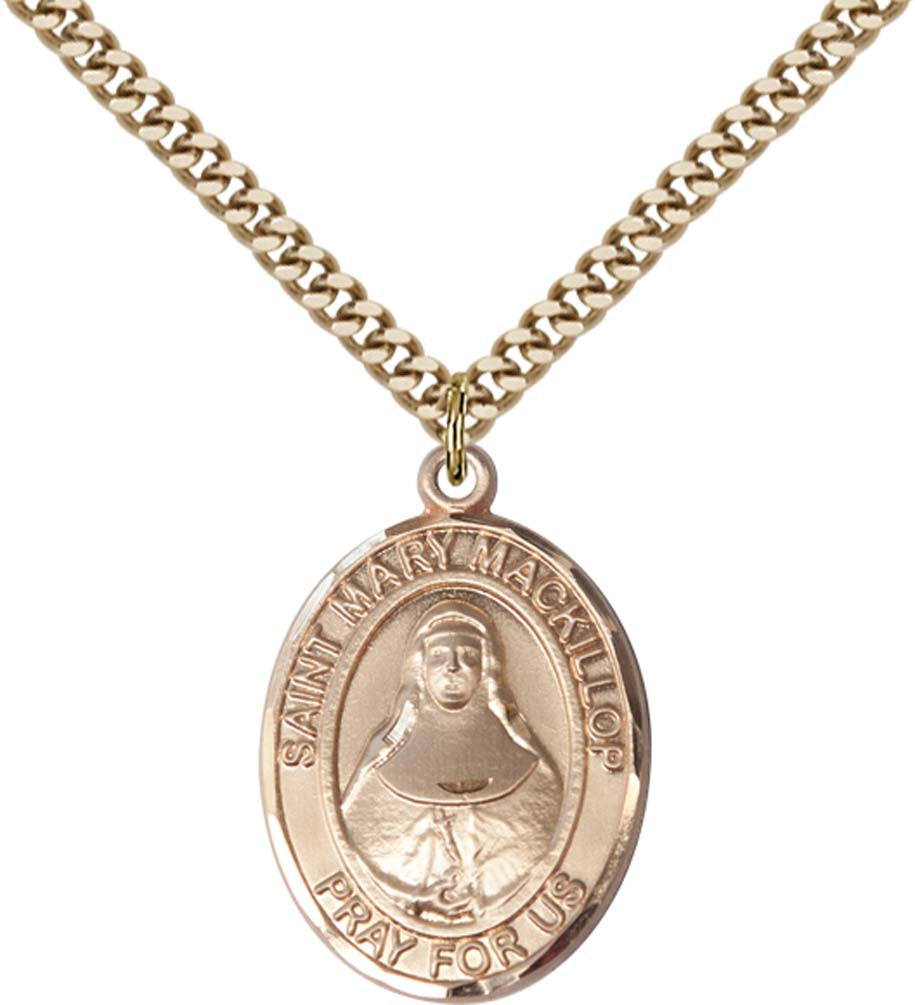 14kt Gold Filled St. Mary Mackillop Pendant with 24 inch Gold Plate Heavy Curb Chain