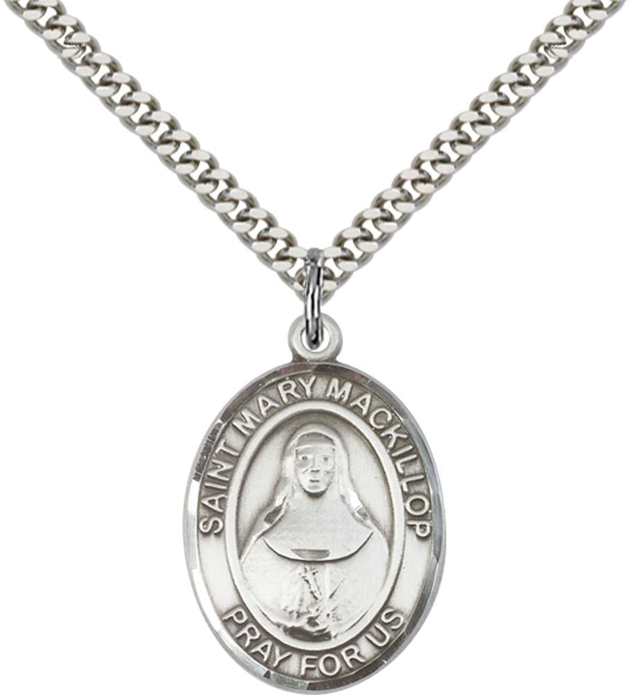 Sterling Silver St. Mary Mackillop Pendant with 24 Inch Light Rhodium Heavy Curb Chain