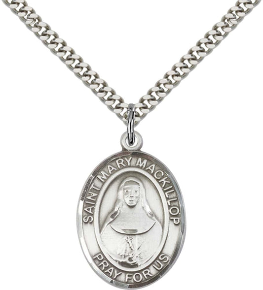 Sterling Silver St. Mary Mackillop Pendant with 24 Inch Light Rhodium Heavy Curb Chain