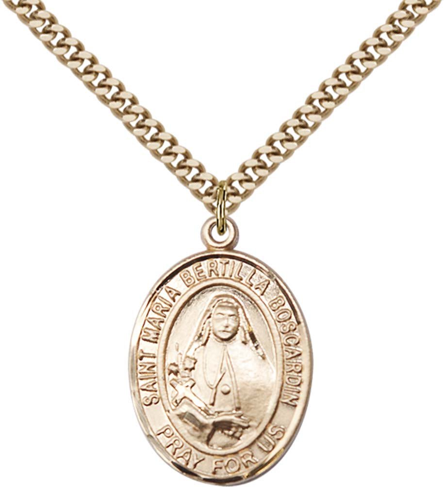 14kt Gold Filled St. Maria Bertilla Boscardin Pendant with 24 inch Gold Plate Heavy Curb Chain