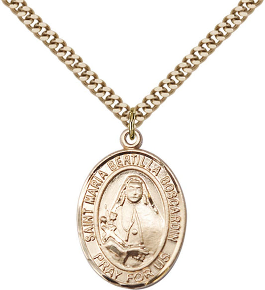 14kt Gold Filled St. Maria Bertilla Boscardin Pendant with 24 inch Gold Plate Heavy Curb Chain