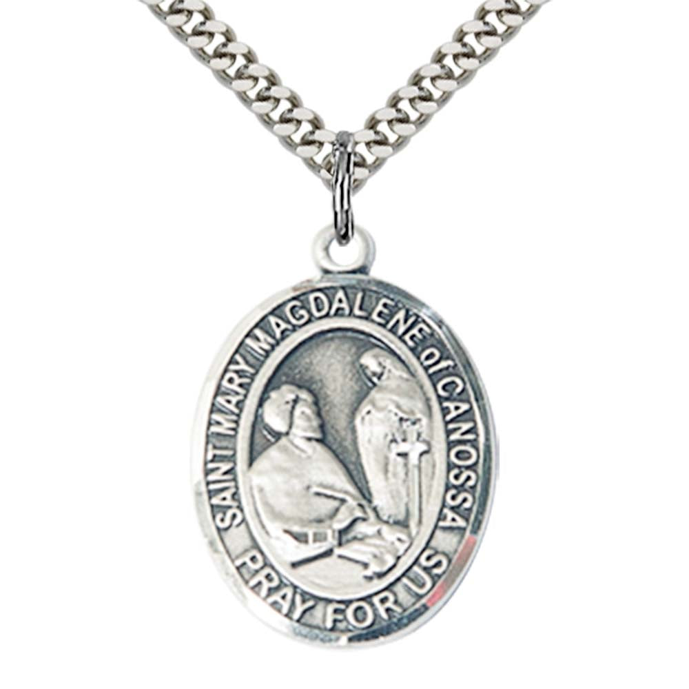 Sterling Silver St. Mary Magdalene of Canossa Pendant with 24 Inch Light Rhodium Heavy Curb Chain