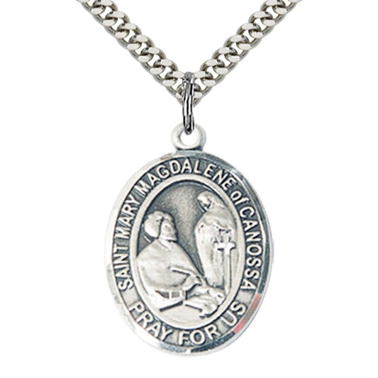 Sterling Silver St. Mary Magdalene of Canossa Pendant with 24 Inch Light Rhodium Heavy Curb Chain