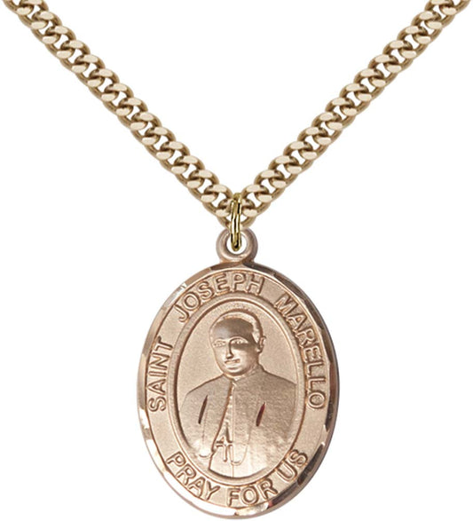 14kt Gold Filled St. Joseph Marello Pendant with 24 inch Gold Plate Heavy Curb Chain