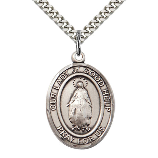 Sterling Silver O/L Of Good Help Pendant with 24 Inch Light Rhodium Heavy Curb Chain