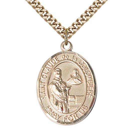 14kt Gold Filled St. Claude de la Colombiere Pendant with 24 inch Gold Plate Heavy Curb Chain