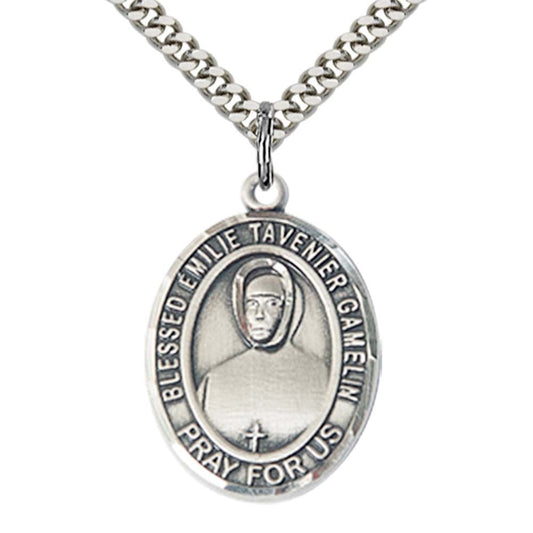 Sterling Silver BLESSED EMILIE TAVERNIER GAMELIN Pendant with 24 Inch Light Rhodium Heavy Curb Chain