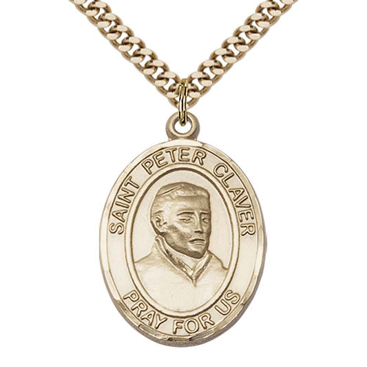 14kt Gold Filled St. Peter Claver Pendant with 24 inch Gold Plate Heavy Curb Chain