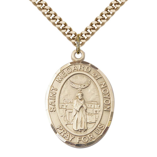 14kt Gold Filled St. Medard of Noyon Pendant with 24 inch Gold Plate Heavy Curb Chain