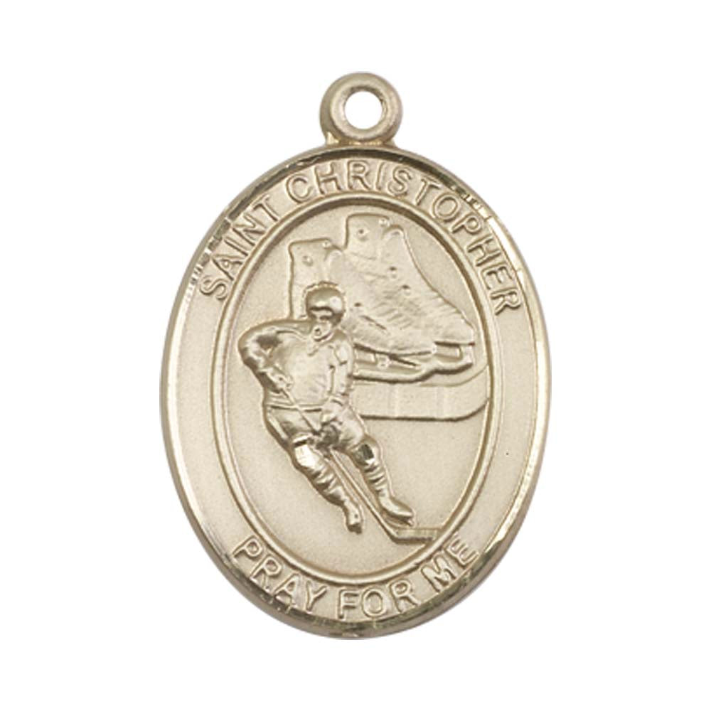 14kt Gold St. Christopher/Hockey Medal - Large