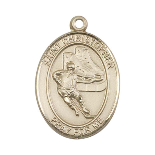 14kt Gold St. Christopher/Hockey Medal - Large