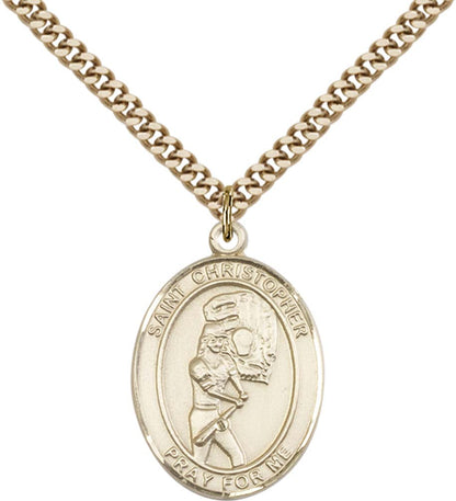 14kt Gold Filled St. Christopher/Softball Pendant with 24 inch Gold Plate Heavy Curb Chain - Large