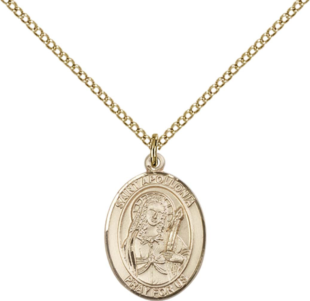 14kt Gold Filled St. Apollonia Pendant with 18 inch Gold Filled Light Curb Chain - Medium