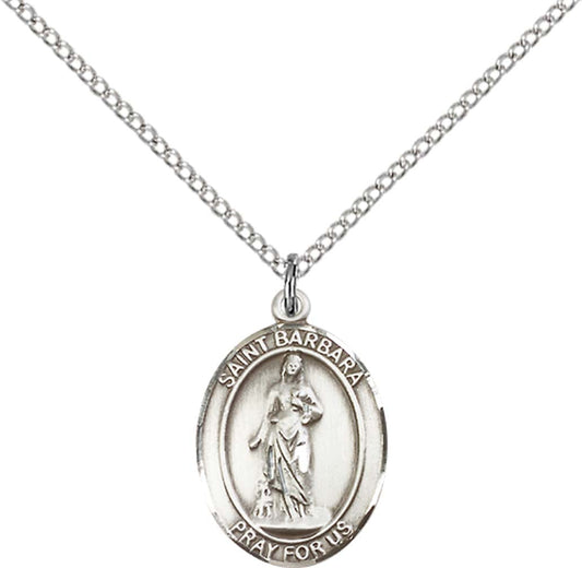 Sterling Silver St. Barbara Pendant with 18 inch Sterling Silver Light Curb Chain - Medium