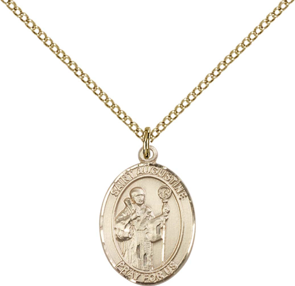 14kt Gold Filled St. Augustine Pendant with 18 inch Gold Filled Light Curb Chain - Medium