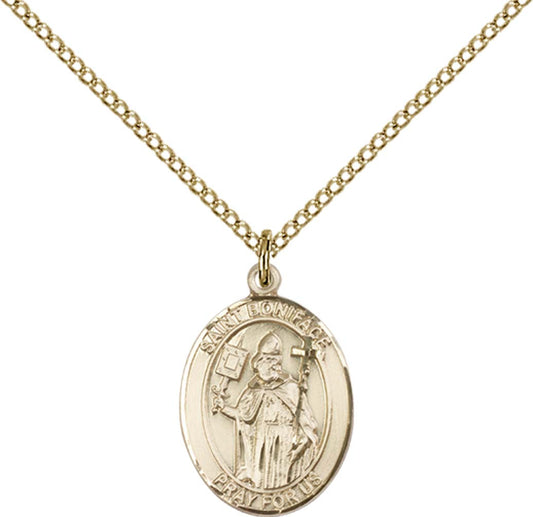 14kt Gold Filled St. Boniface Pendant with 18 inch Gold Filled Light Curb Chain - Medium